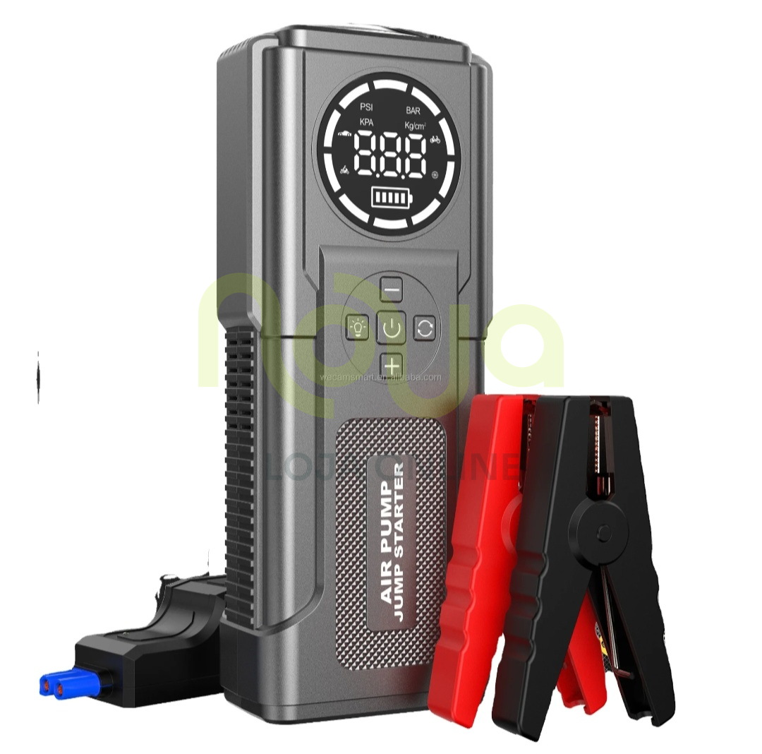 Kit Jump Starter e Bomba de Ar com pinças de bateria